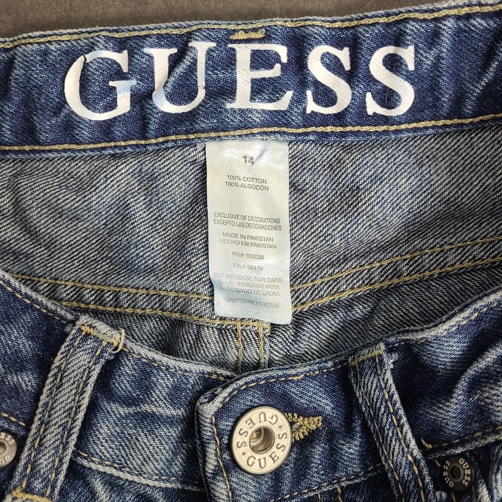 Guess Boys Distressed Straight Leg Jeans Size 14 Adjustable Waist 100% Cotton